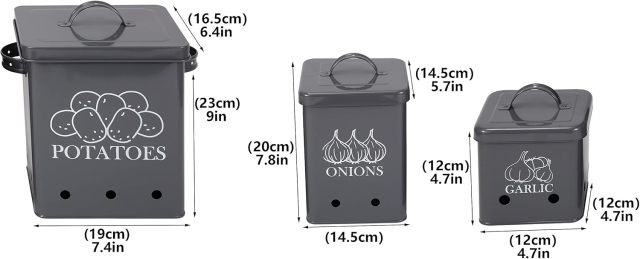 Kitchen Set of 3 Vegetable Potato Onion and Garlic Pots, Storage Box Canister, Onion Garlic Jar Containers