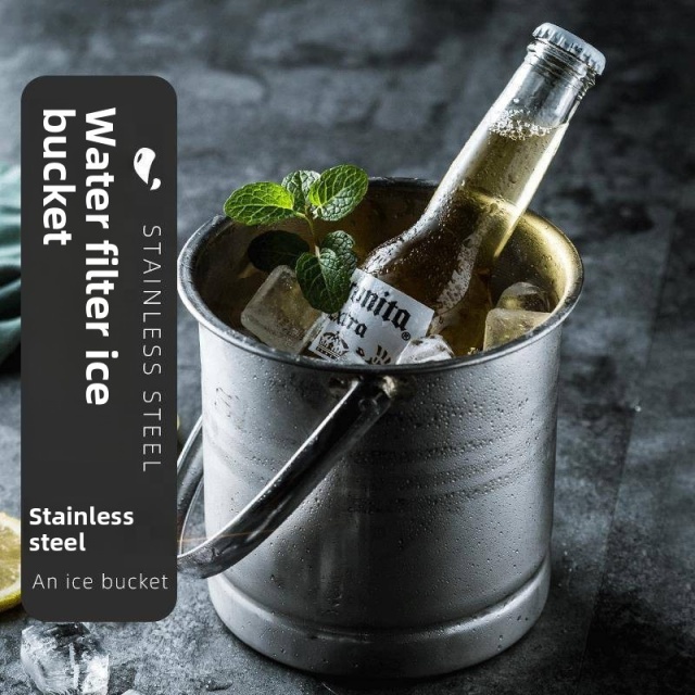Custom Wholesale Stainless Steel Portable Commercial Ice Bucket for KTVs and Bar Modern Design for Beer Wine Bucket with Divider
