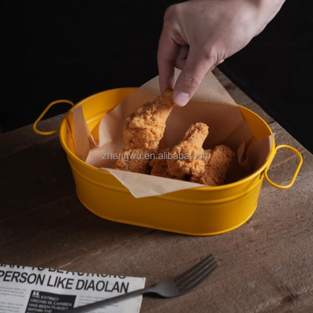 Wholesale OEM Yellow Galvanized Iron Plates Multipurpose Fried Chicken Snack Plates Decorative Plant Plates for Party Wedding