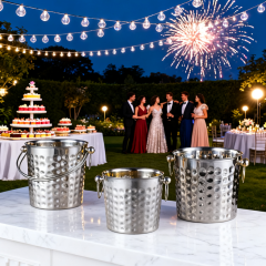 高端不锈钢冰桶酒吧套装 双层保温啤酒冰桶带盖带夹 5L大容量饮料冷藏桶 适用于家庭酒吧与户外派对