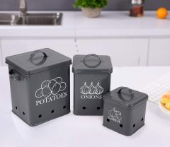 Kitchen Set of 3 Vegetable Potato Onion and Garlic Pots, Storage Box Canister, Onion Garlic Jar Containers