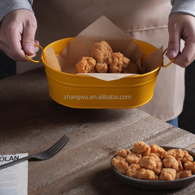 Wholesale OEM Yellow Galvanized Iron Plates Multipurpose Fried Chicken Snack Plates Decorative Plant Plates for Party Wedding