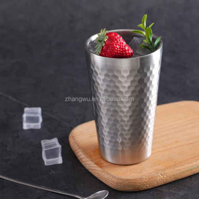 450ml Wholesale Luxury Hammered 304 Stainless Steel Wine Cup 400ml Unbreakable Nordic Style Cocktail Tumbler for Hotel Bar