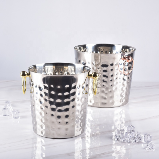 高端不锈钢冰桶酒吧套装 双层保温啤酒冰桶带盖带夹 5L大容量饮料冷藏桶 适用于家庭酒吧与户外派对