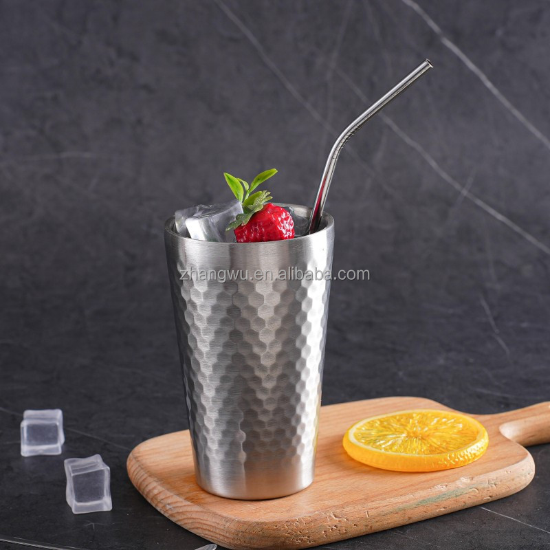 450ml Wholesale Luxury Hammered 304 Stainless Steel Wine Cup 400ml Unbreakable Nordic Style Cocktail Tumbler for Hotel Bar