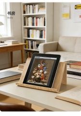 Minimalist Birchwood Tablet Stand - Clear Varnished Wood Holder for iPad & E-Readers  Handcrafted Birch Wood iPad Stand - Smooth Varnished Tablet Cradle for Desk & Kitchen Portable Birchwood Tablet Holder - Universal Wooden Stand