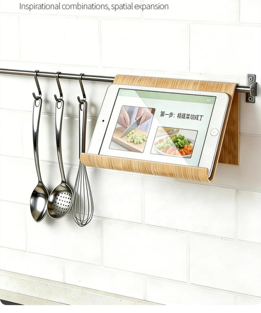 Minimalist Birchwood Tablet Stand - Clear Varnished Wood Holder for iPad & E-Readers  Handcrafted Birch Wood iPad Stand - Smooth Varnished Tablet Cradle for Desk & Kitchen Portable Birchwood Tablet Holder - Universal Wooden Stand