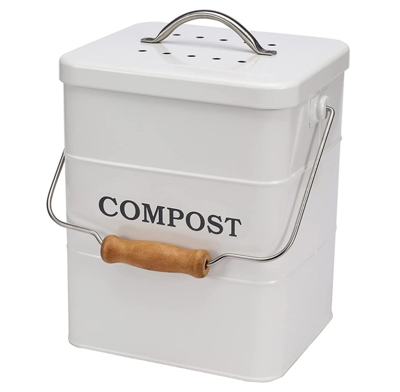 Vintage Farmhouse Indoor Compost Pail - Galvanized Metal Countertop Compost Caddy Rust-Resistant Galvanized Steel Compost Bin - 1.3 Gallon Kitchen Waste Bucket