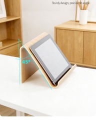 Minimalist Birchwood Tablet Stand - Clear Varnished Wood Holder for iPad & E-Readers  Handcrafted Birch Wood iPad Stand - Smooth Varnished Tablet Cradle for Desk & Kitchen Portable Birchwood Tablet Holder - Universal Wooden Stand