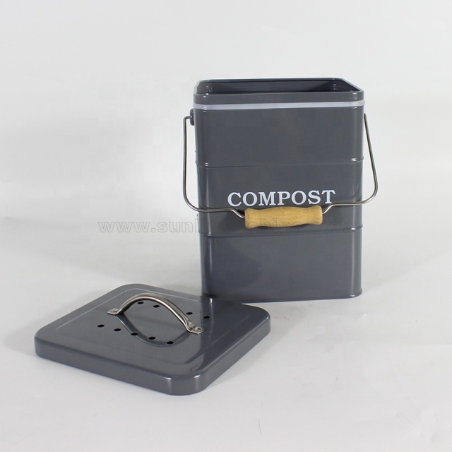 批发镀锌铁厨房堆肥桶带活性炭过滤棉 家用台面食物垃圾收纳桶 无异味有机堆肥桶