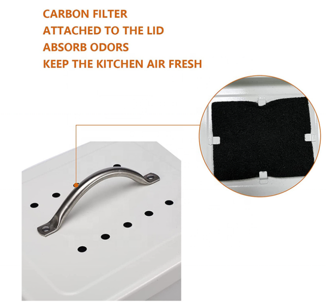 批发镀锌铁厨房堆肥桶带活性炭过滤棉 家用台面食物垃圾收纳桶 无异味有机堆肥桶