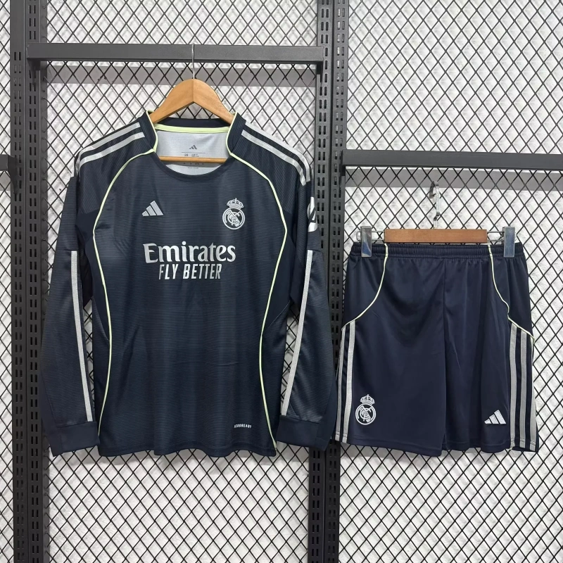 25-26 Real Madrid Away Soccer Kids Long Sleeve Jersey+Short