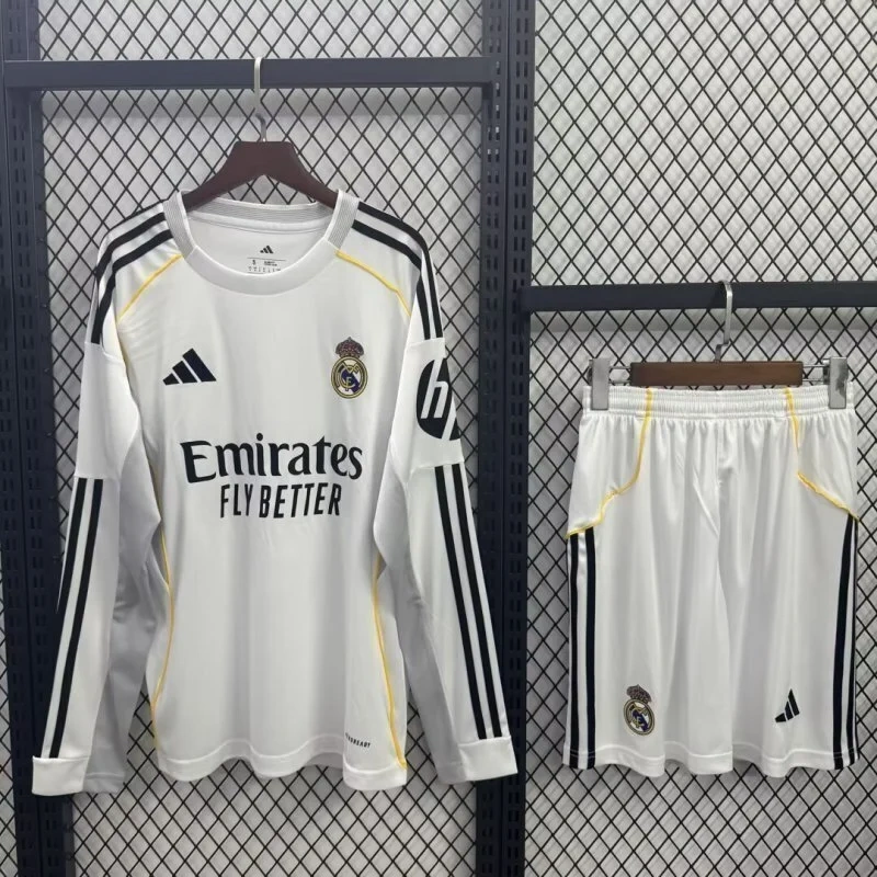 25-26 Real Madrid Home Soccer Kids Long Sleeve Jersey+Short
