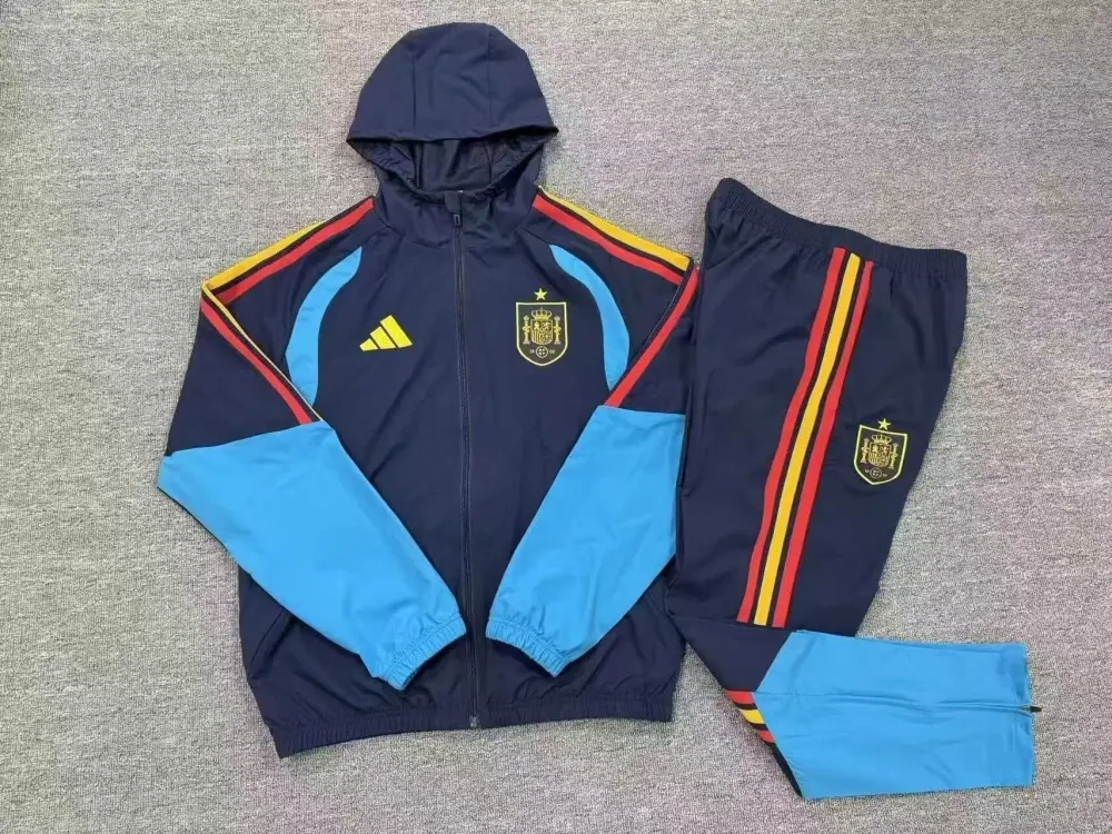 2026 Spain Windbreaker Hoodie Kit(Jacket+Pants) Navy
