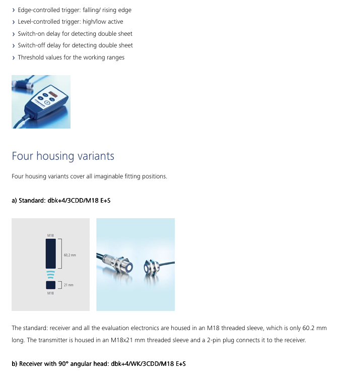Microsonic dbk+4 ultrasonic double-sheet control dbk+4/3CDD/M18 E+S