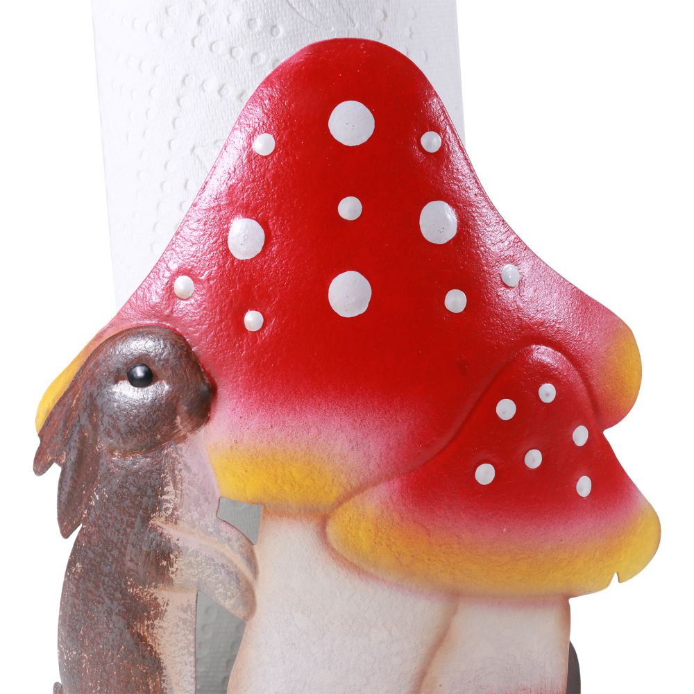 13 inches Mushroom & Rabbit Paper Towel Holder - Unique Freestanding Paper Towel Stand with Wooden Base for Kitchen Countertop, Decorative and Functional Paper Towel Holder for Kitchen