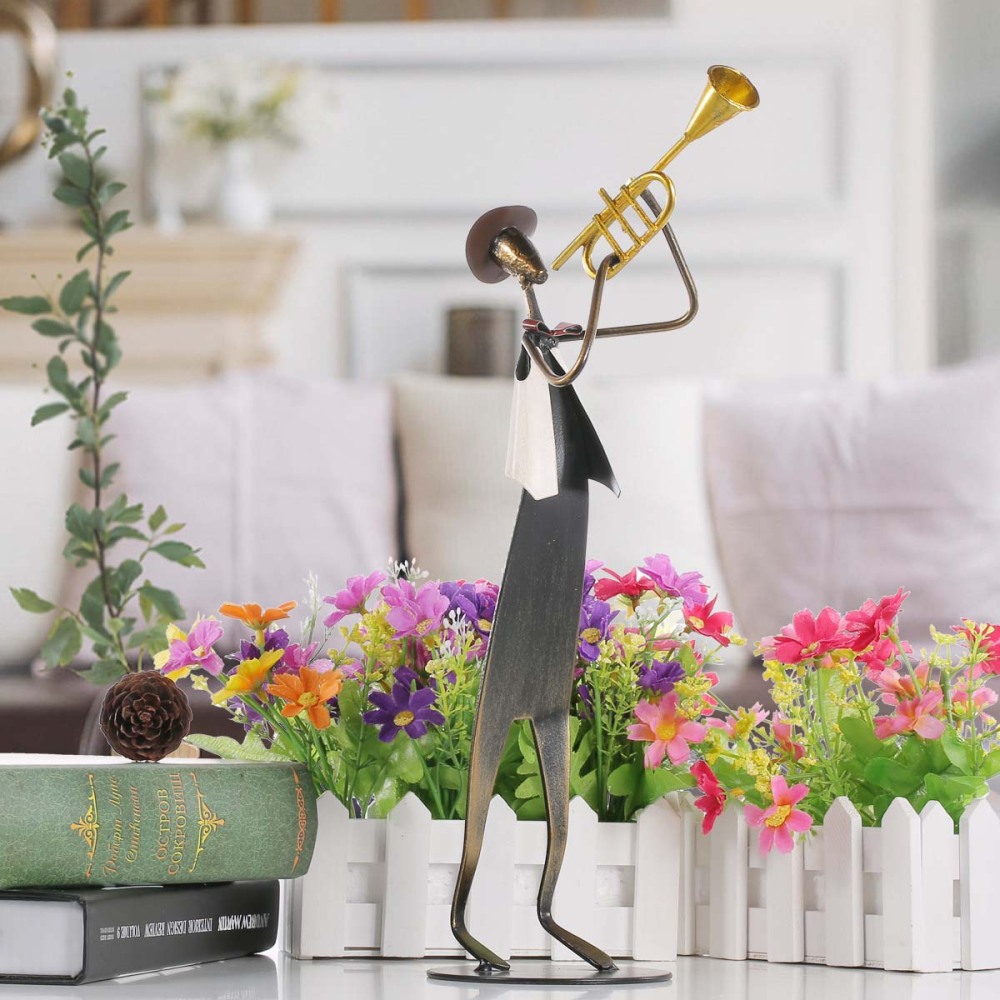 Metal Jazz Band Sculptures Set of 5, Handmade Iron Musician Statues with Instruments, Modern Abstract Music Band Figurines for Home, Bar, and Office Decoration