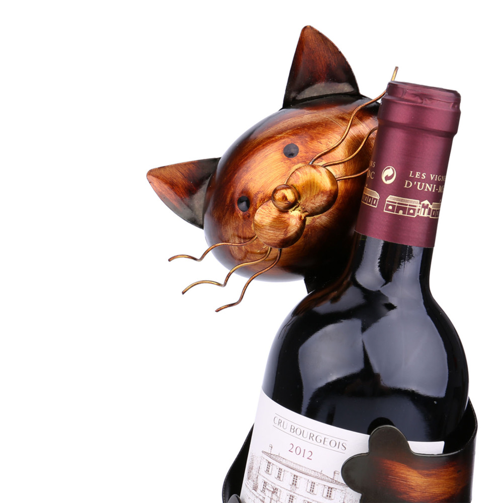 Cat shaped wine holder Wine shelf Metal sculpture Practical sculpture Home decoration Interior decoration Crafts