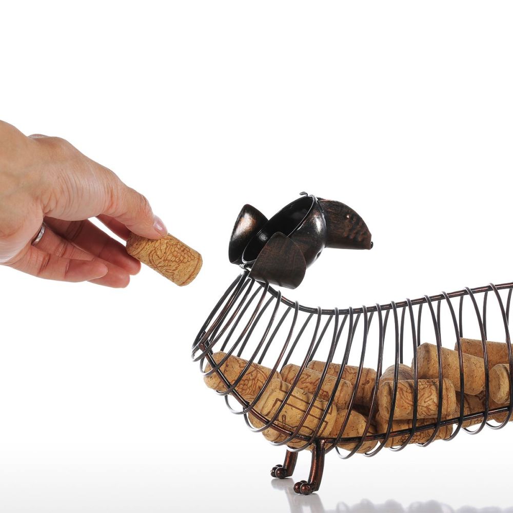 Dachshund Wine Cork Container Iron Craft Animal Ornament Gift, Brown, 13.8 * 4.7 * 5.9inches