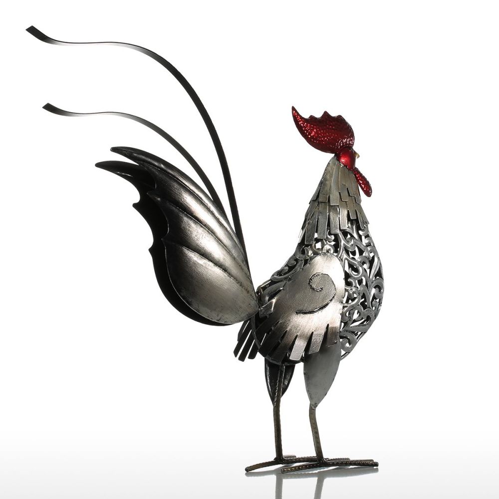 Carved Iron Rooster Metal Sculpture Home Decor Animal Craft Iron Art Gift