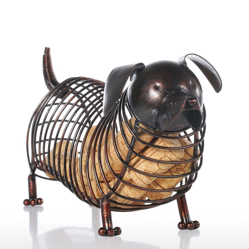 Dachshund Wine Cork Container Iron Craft Animal Ornament Gift, Brown, 13.8 * 4.7 * 5.9inches