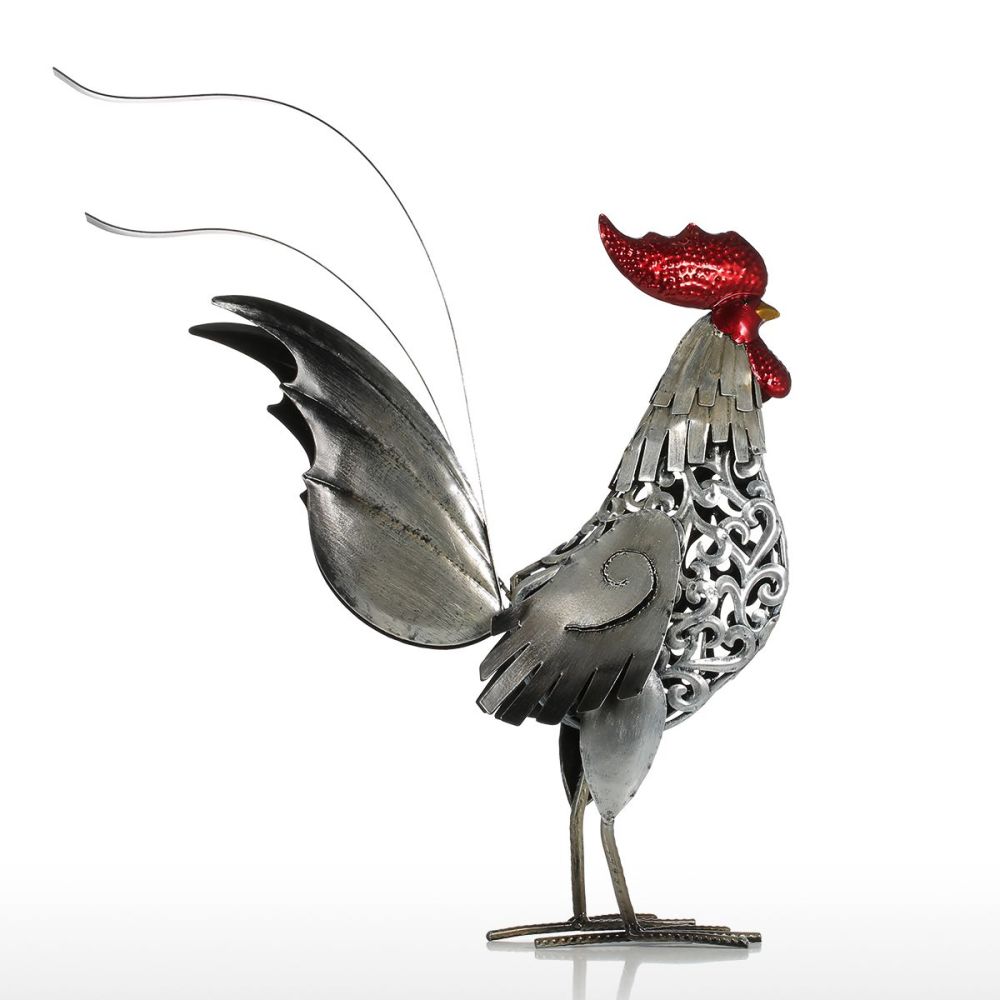 Carved Iron Rooster Metal Sculpture Home Decor Animal Craft Iron Art Gift