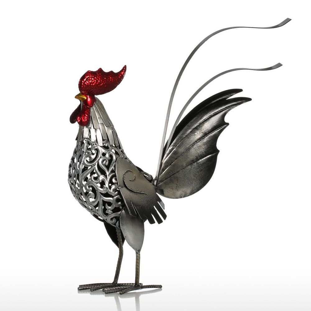 Carved Iron Rooster Metal Sculpture Home Decor Animal Craft Iron Art Gift
