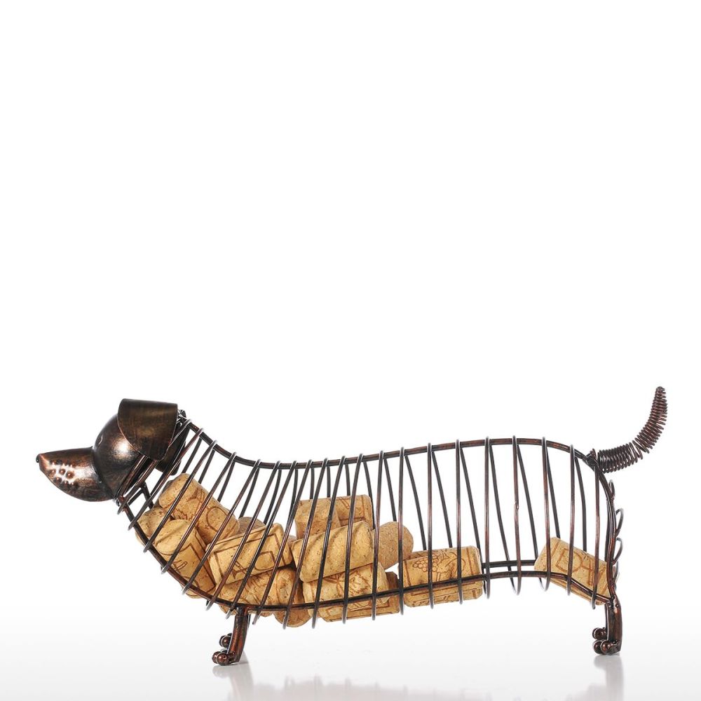 Dachshund Wine Cork Container Iron Craft Animal Ornament Gift, Brown, 13.8 * 4.7 * 5.9inches