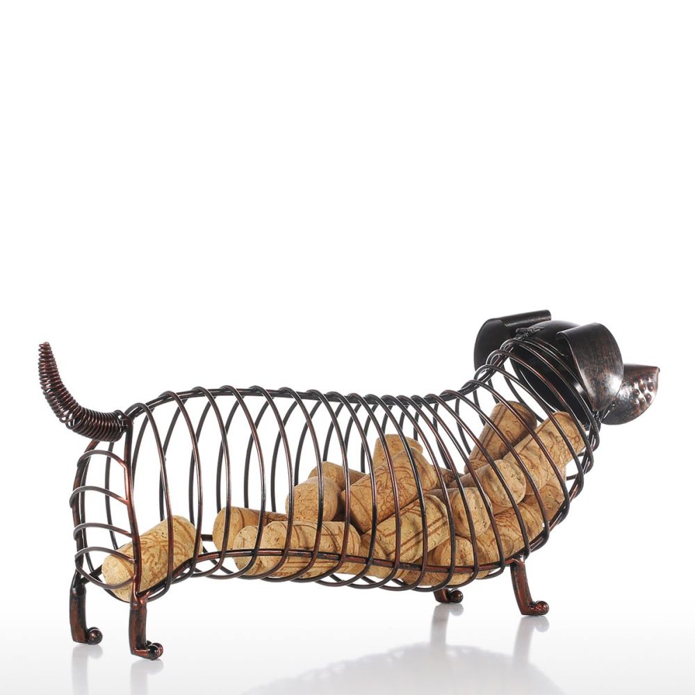 Dachshund Wine Cork Container Iron Craft Animal Ornament Gift, Brown, 13.8 * 4.7 * 5.9inches