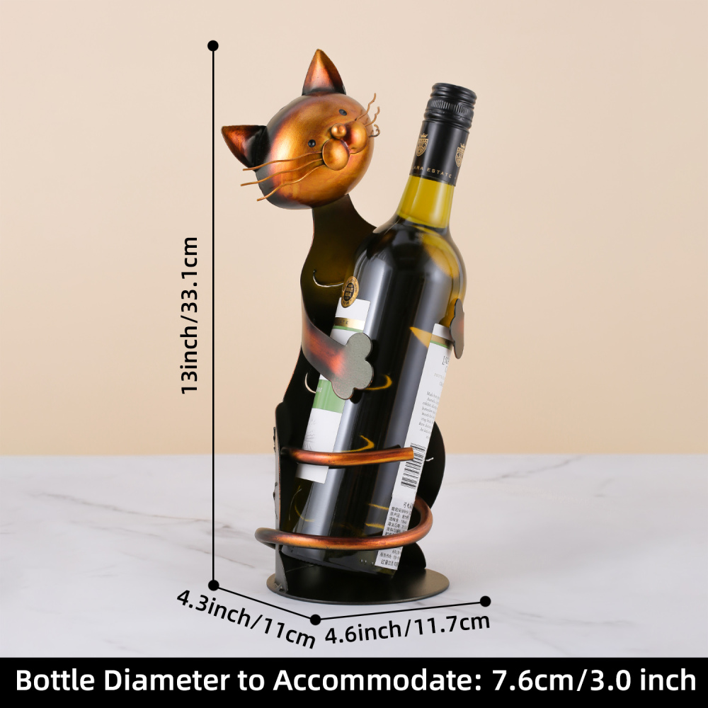 Cat shaped wine holder Wine shelf Metal sculpture Practical sculpture Home decoration Interior decoration Crafts