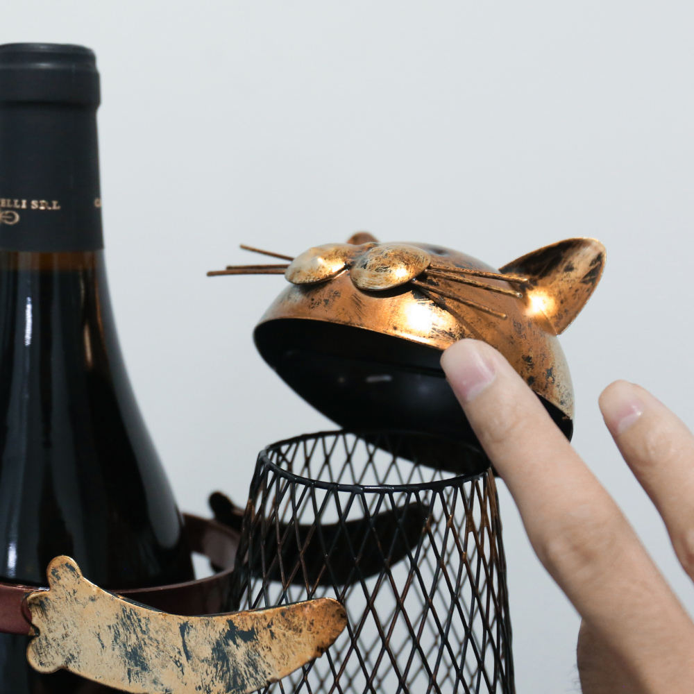 Cat Wine holder Cork Container Home Decor Iron Craft Gift Handicraft Animal Ornament