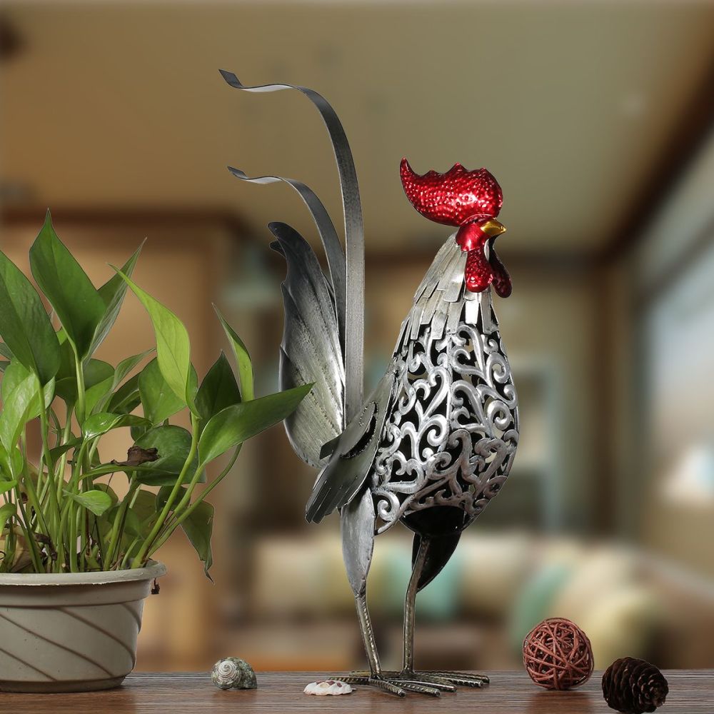 Carved Iron Rooster Metal Sculpture Home Decor Animal Craft Iron Art Gift