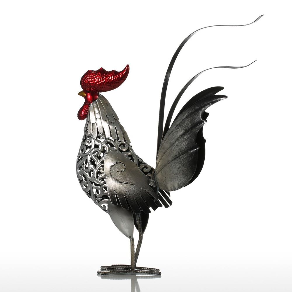 Carved Iron Rooster Metal Sculpture Home Decor Animal Craft Iron Art Gift
