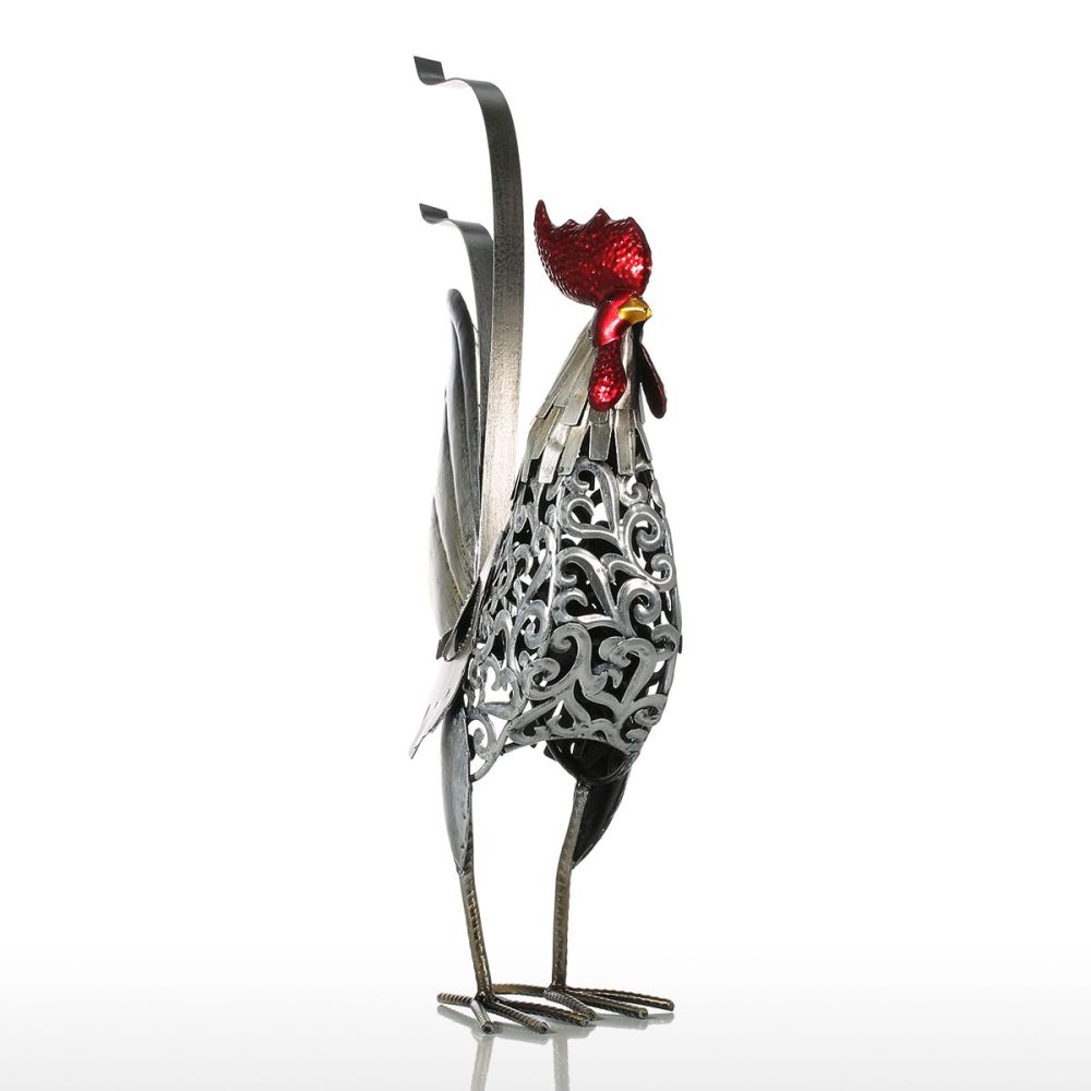 Carved Iron Rooster Metal Sculpture Home Decor Animal Craft Iron Art Gift