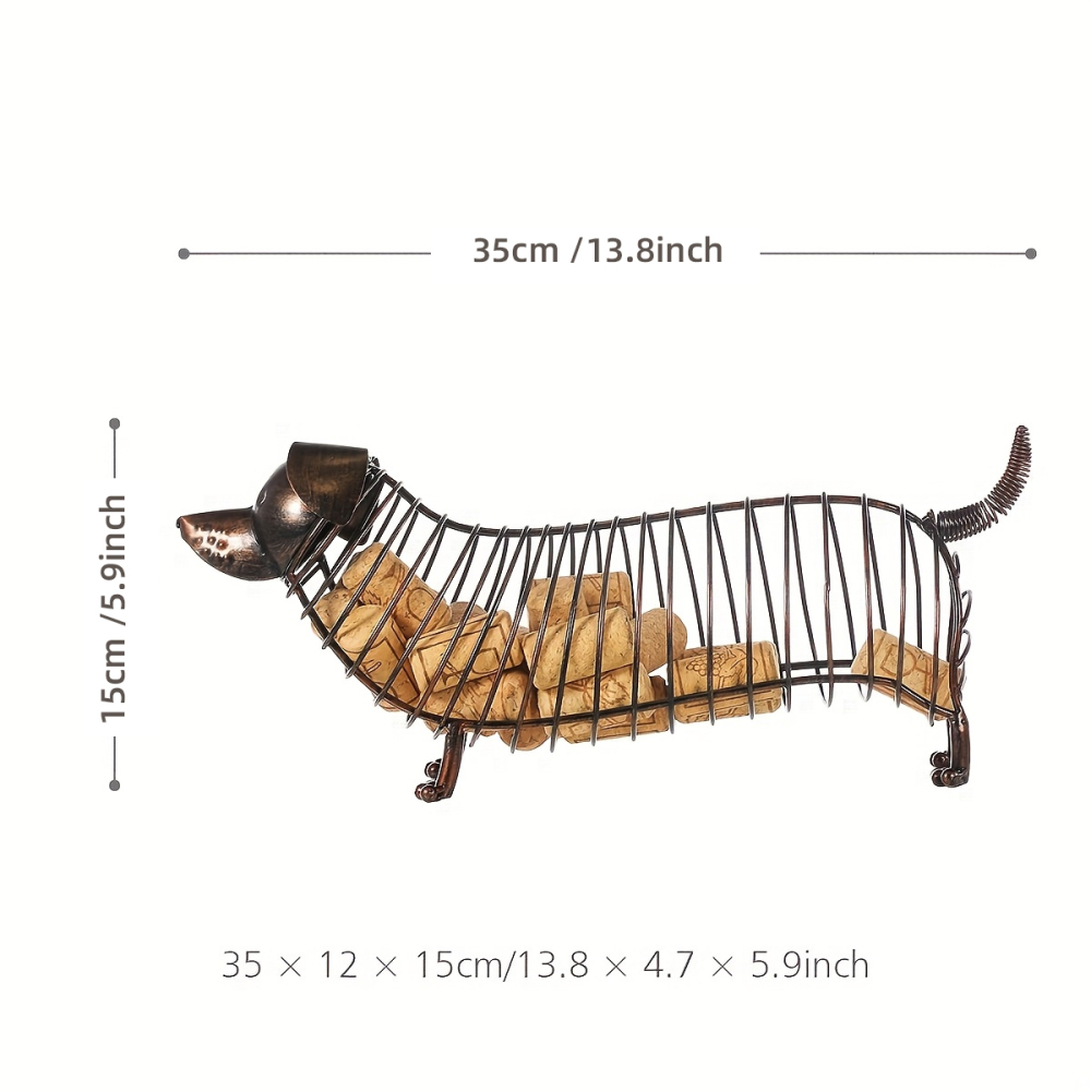 Dachshund Wine Cork Container Iron Craft Animal Ornament Gift, Brown, 13.8 * 4.7 * 5.9inches