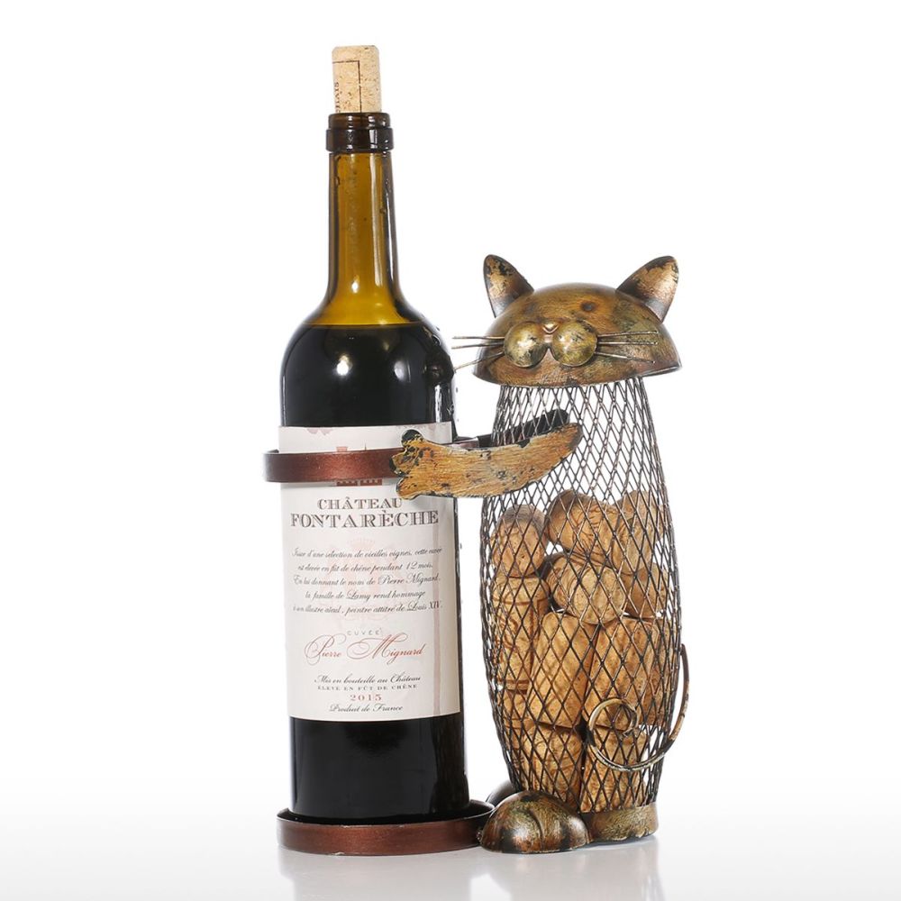 Cat Wine holder Cork Container Home Decor Iron Craft Gift Handicraft Animal Ornament