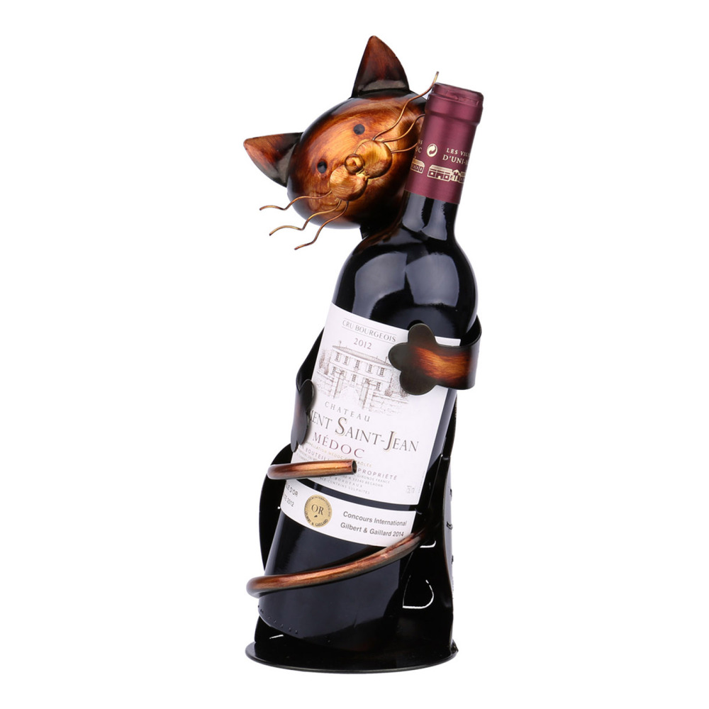 Cat shaped wine holder Wine shelf Metal sculpture Practical sculpture Home decoration Interior decoration Crafts