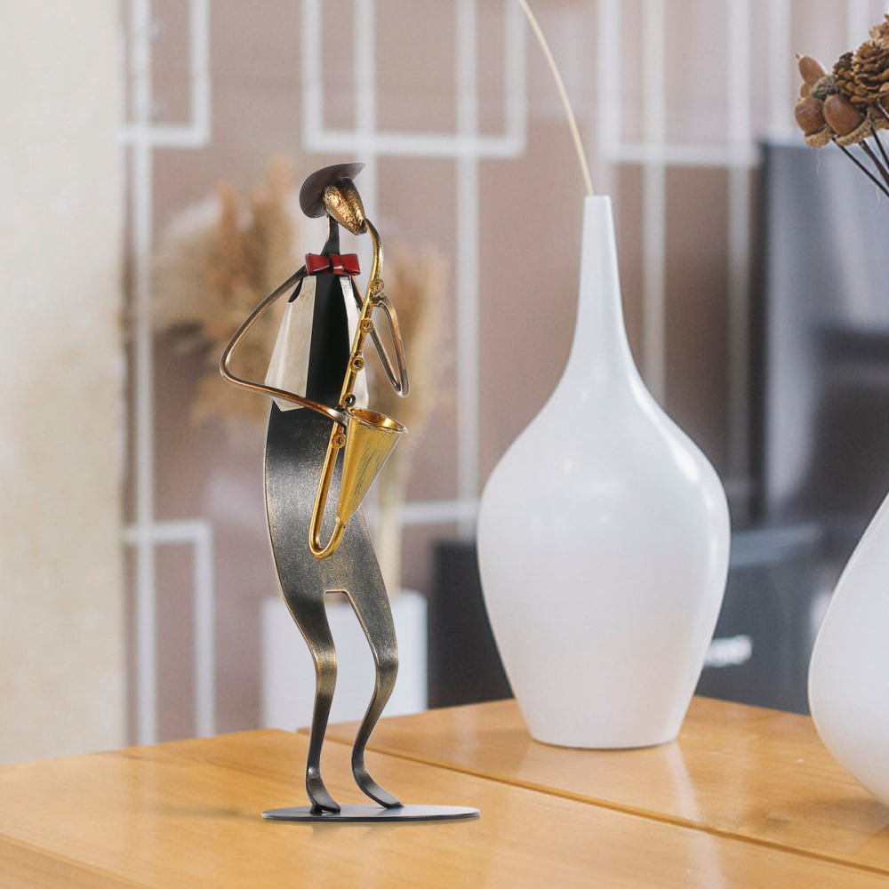Metal Jazz Band Sculptures Set of 5, Handmade Iron Musician Statues with Instruments, Modern Abstract Music Band Figurines for Home, Bar, and Office Decoration