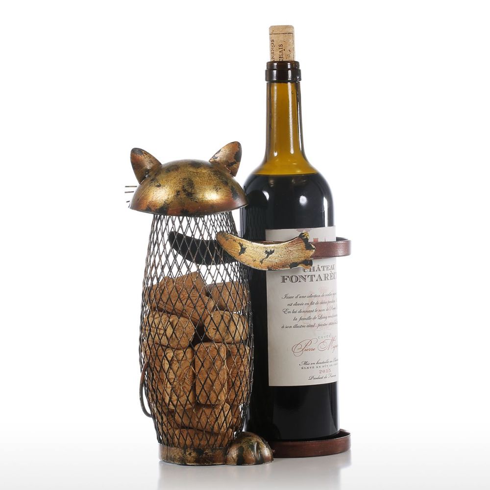 Cat Wine holder Cork Container Home Decor Iron Craft Gift Handicraft Animal Ornament