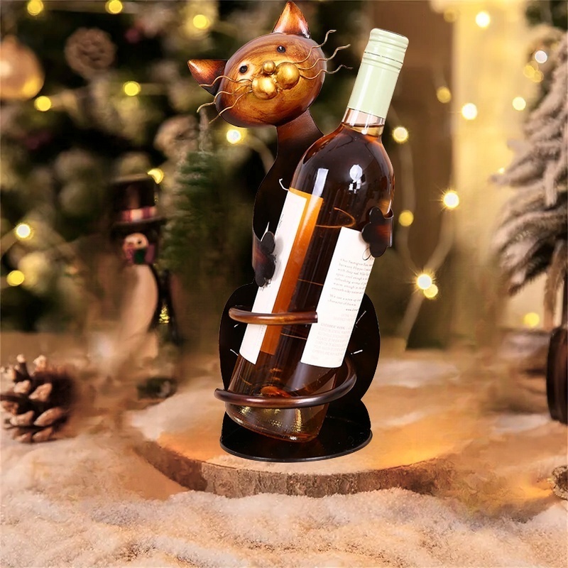 Cat shaped wine holder Wine shelf Metal sculpture Practical sculpture Home decoration Interior decoration Crafts