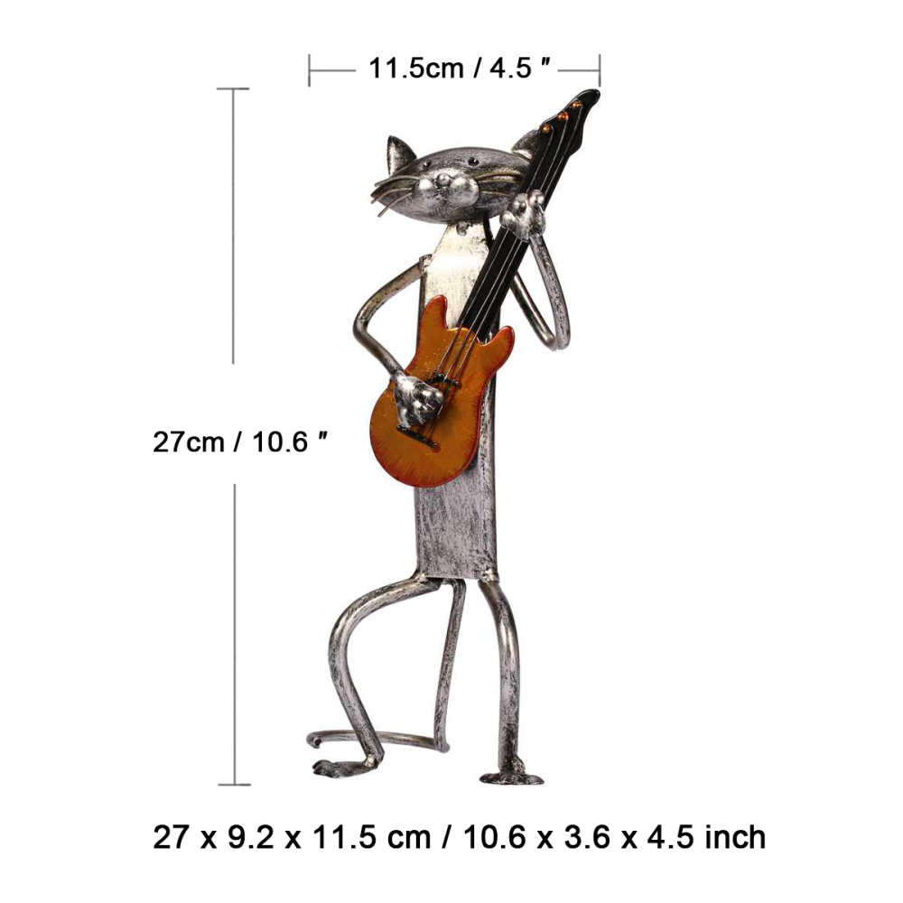 Mloarts Metal Cat Band Sculptures, Handmade Jazz Musician Cat Figurines with Guitar, Microphone & Saxophone, Rust-Resistant Iron Art for Modern Home, Living Room & Office Decor