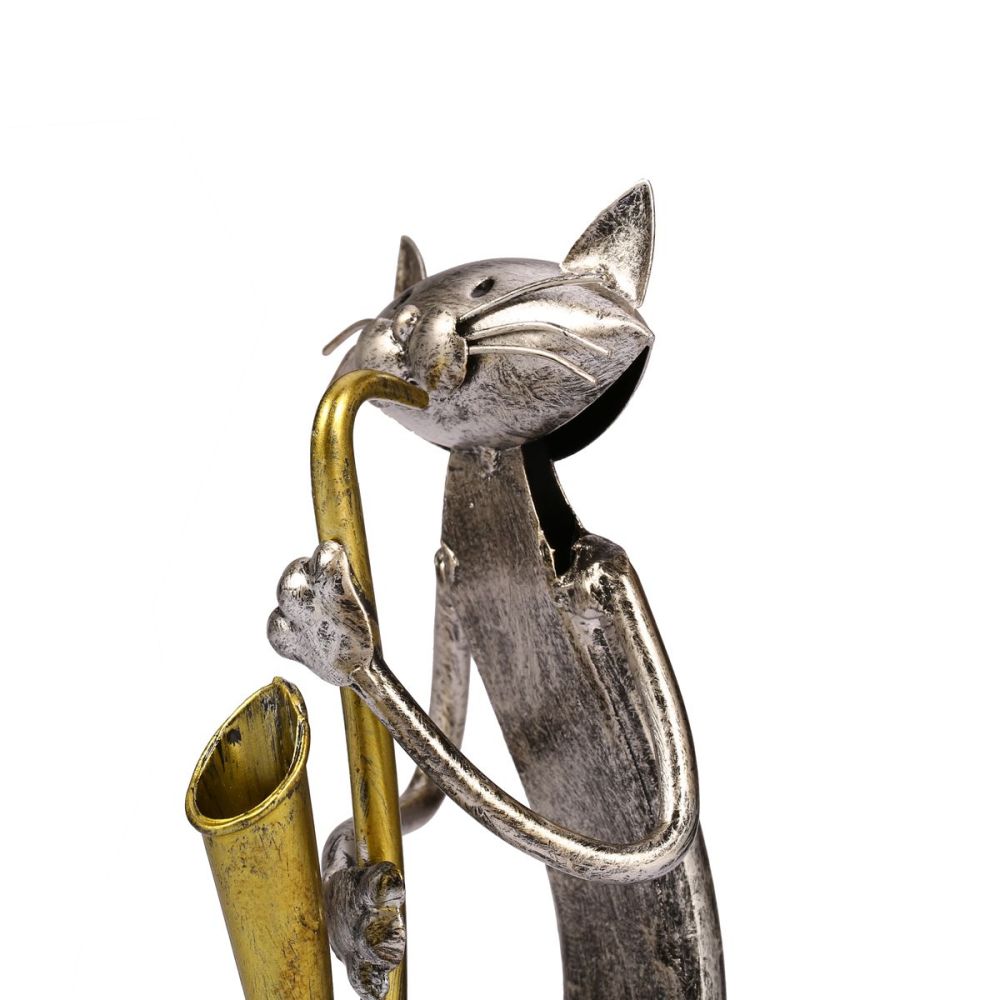 Mloarts Metal Cat Band Sculptures, Handmade Jazz Musician Cat Figurines with Guitar, Microphone & Saxophone, Rust-Resistant Iron Art for Modern Home, Living Room & Office Decor