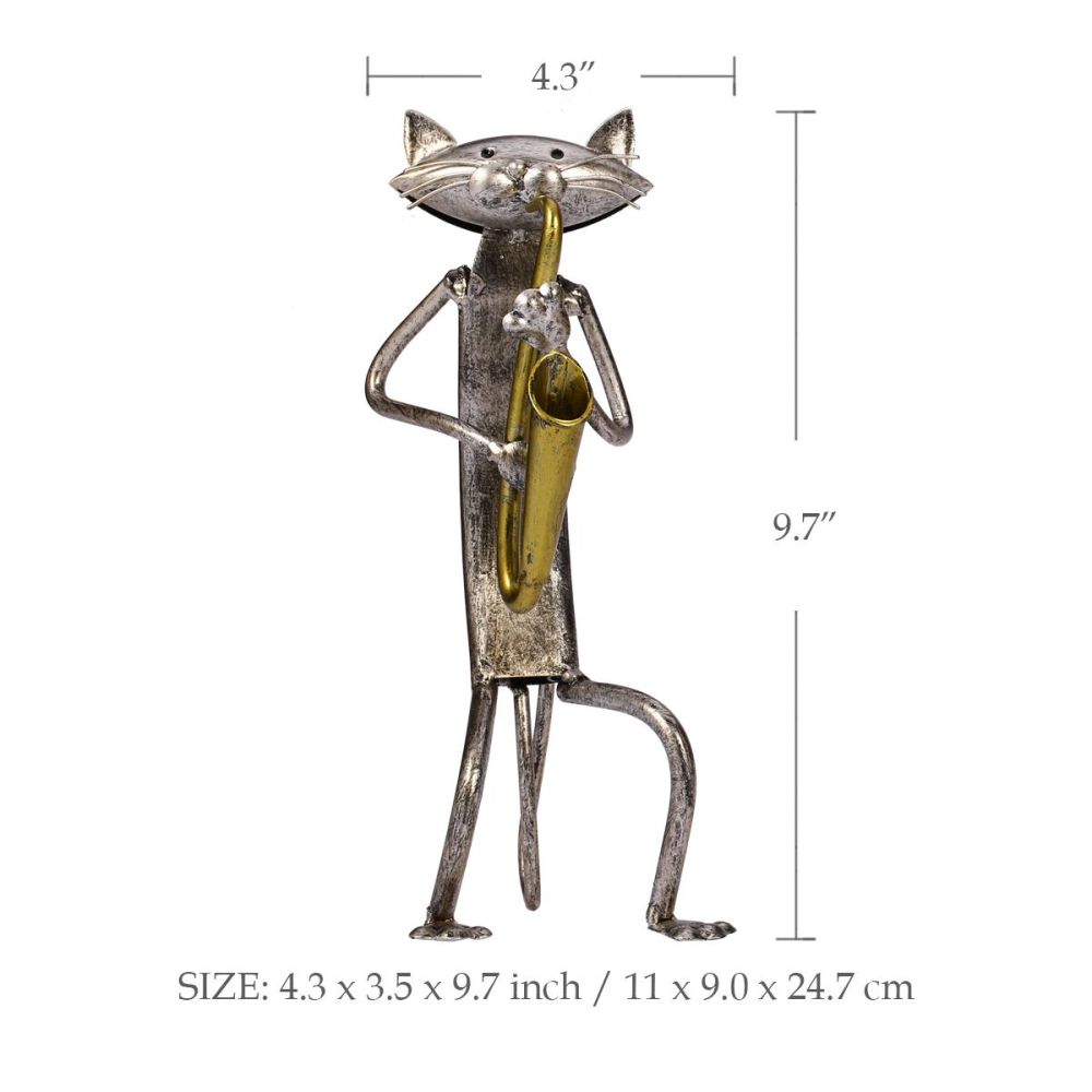 Mloarts Metal Cat Band Sculptures, Handmade Jazz Musician Cat Figurines with Guitar, Microphone & Saxophone, Rust-Resistant Iron Art for Modern Home, Living Room & Office Decor