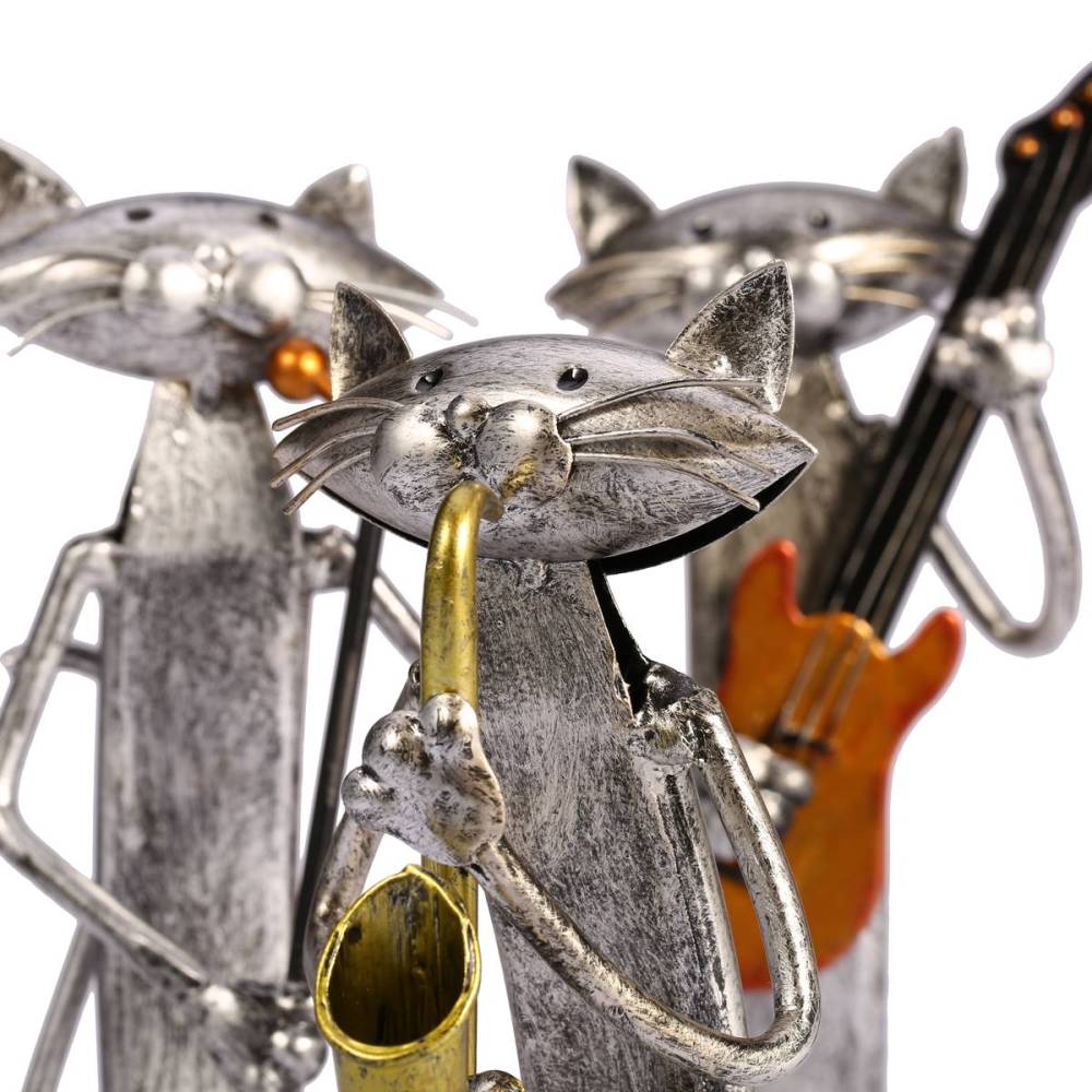 Mloarts Metal Cat Band Sculptures, Handmade Jazz Musician Cat Figurines with Guitar, Microphone & Saxophone, Rust-Resistant Iron Art for Modern Home, Living Room & Office Decor