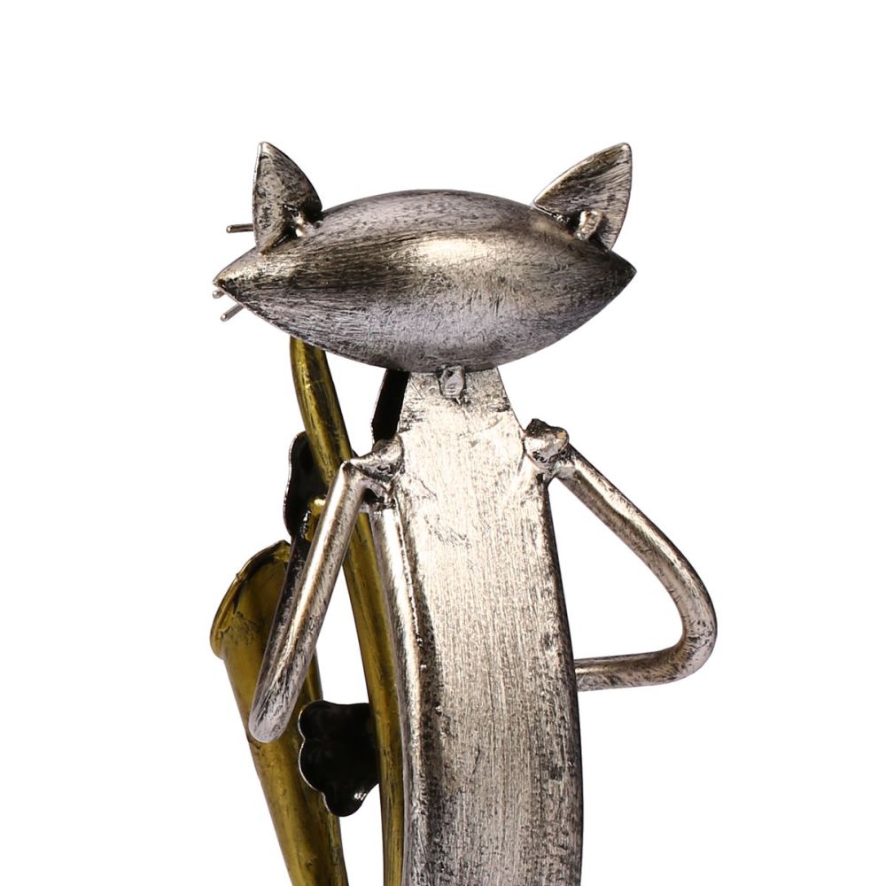 Mloarts Metal Cat Band Sculptures, Handmade Jazz Musician Cat Figurines with Guitar, Microphone & Saxophone, Rust-Resistant Iron Art for Modern Home, Living Room & Office Decor