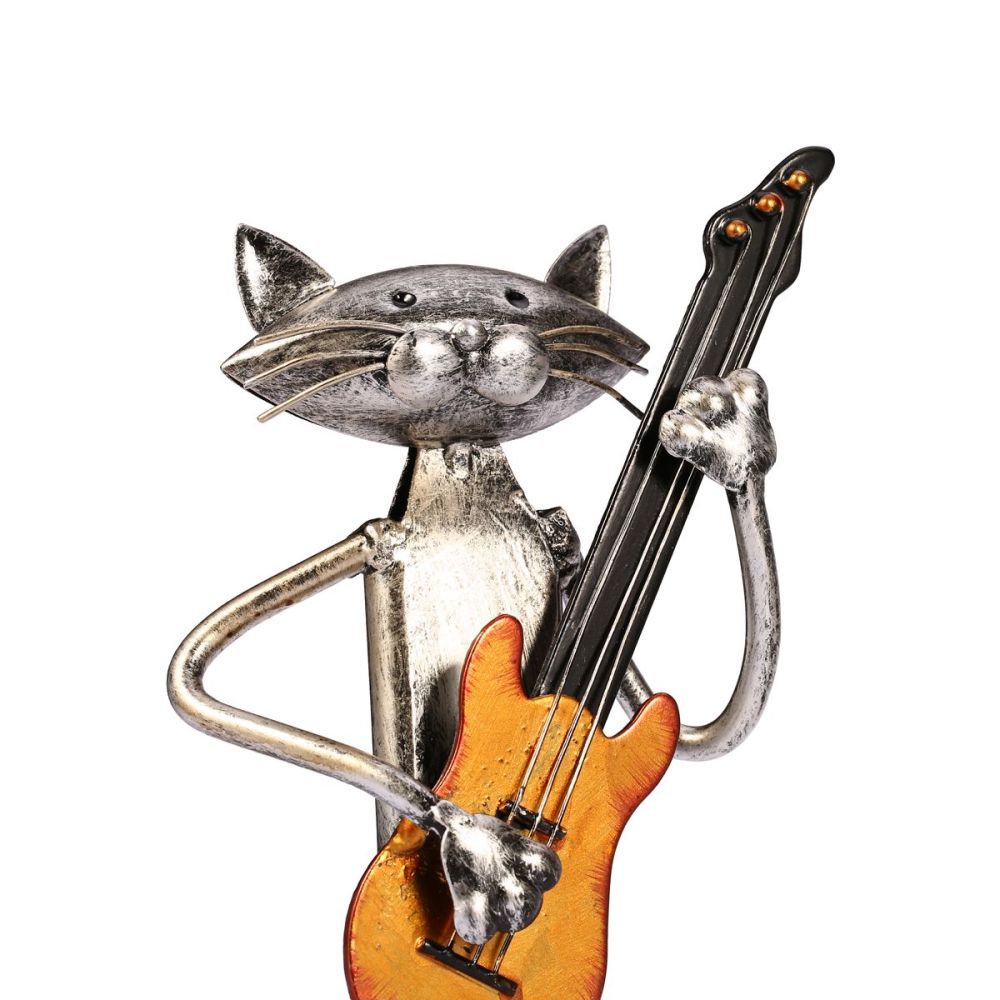 Mloarts Metal Cat Band Sculptures, Handmade Jazz Musician Cat Figurines with Guitar, Microphone & Saxophone, Rust-Resistant Iron Art for Modern Home, Living Room & Office Decor