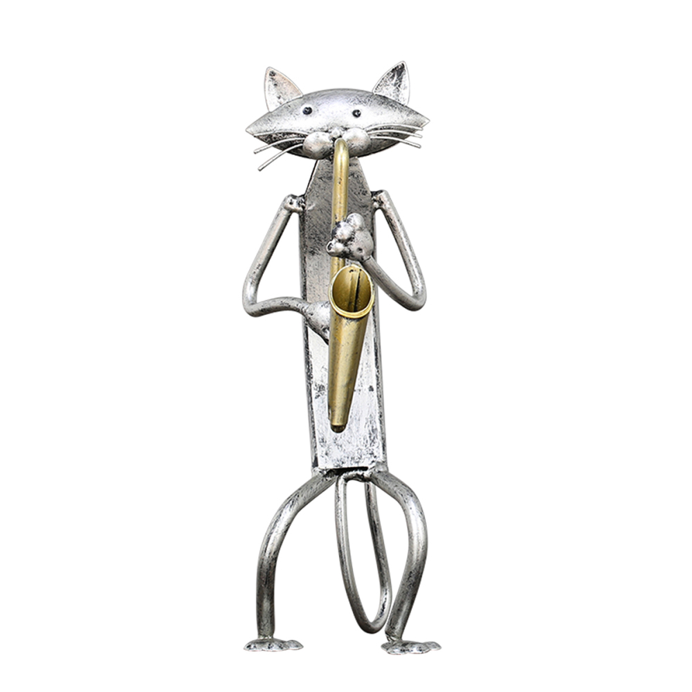 Mloarts Metal Cat Band Sculptures, Handmade Jazz Musician Cat Figurines with Guitar, Microphone & Saxophone, Rust-Resistant Iron Art for Modern Home, Living Room & Office Decor