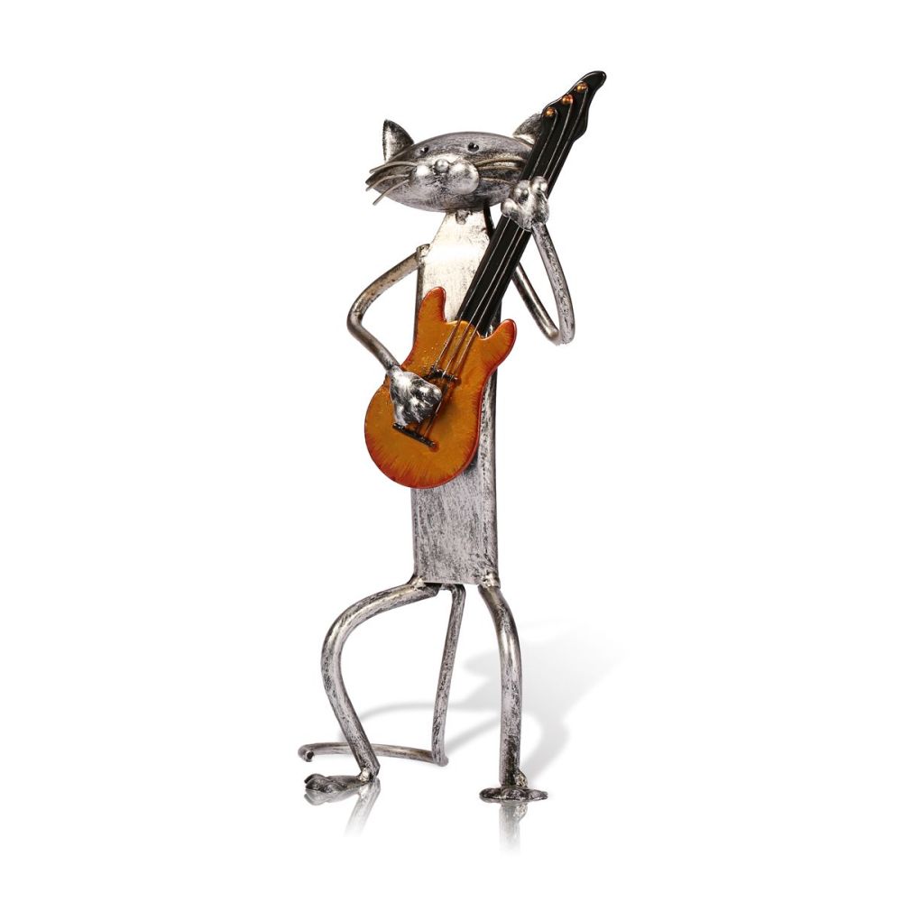 Mloarts Metal Cat Band Sculptures, Handmade Jazz Musician Cat Figurines with Guitar, Microphone & Saxophone, Rust-Resistant Iron Art for Modern Home, Living Room & Office Decor