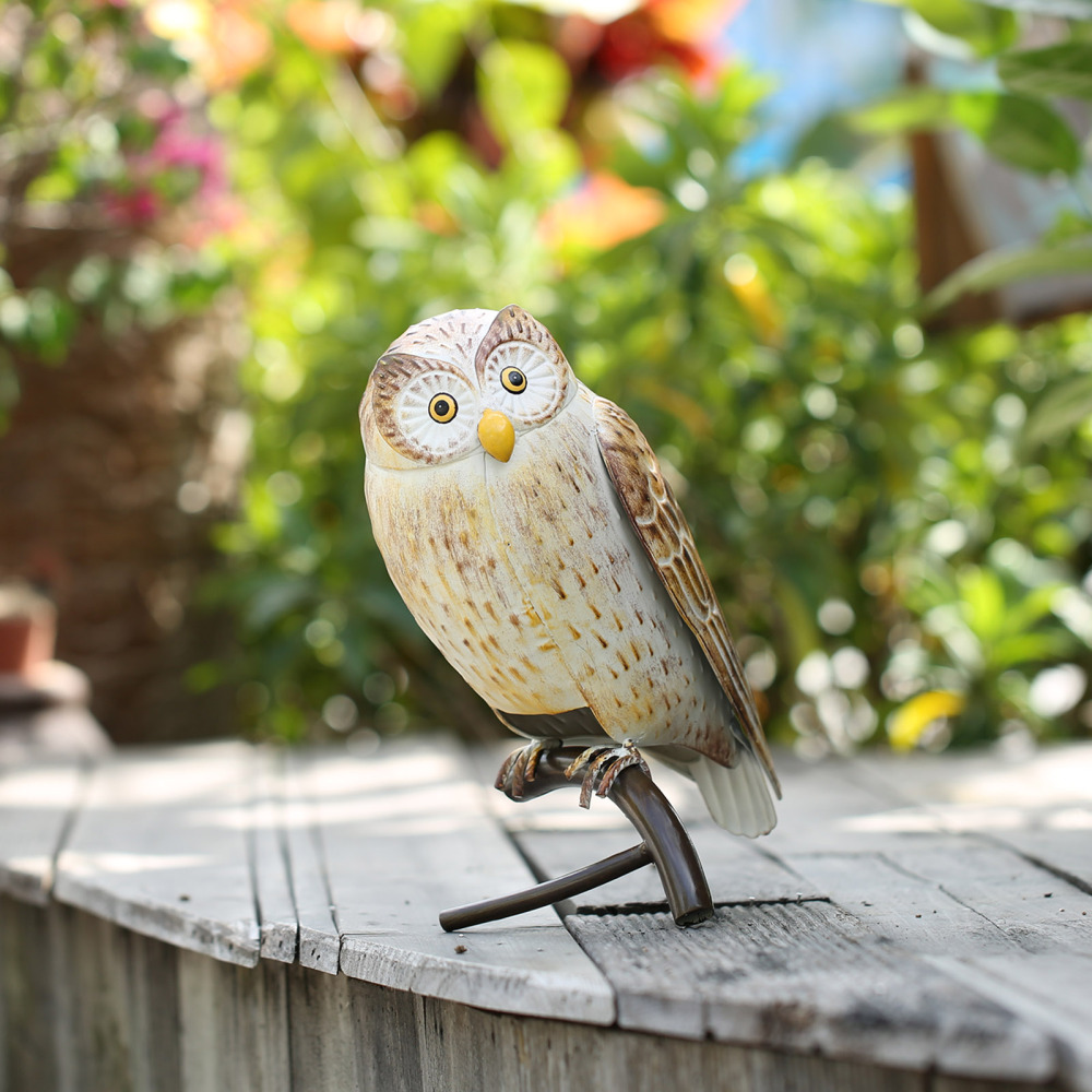 Iron Owl Sculpture Metal Animal Sculpture Owl Crafts Home Desk Decoration Garden Decoration Yellow
