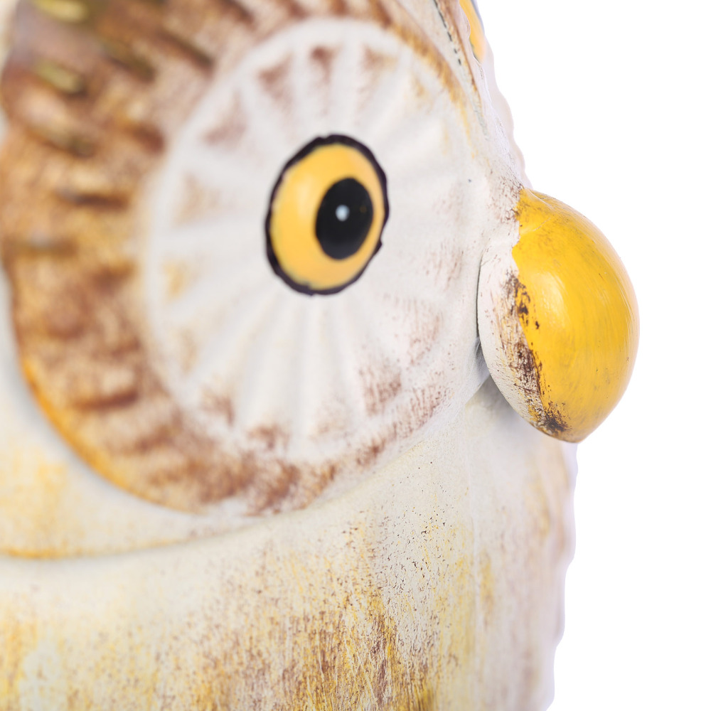 Iron Owl Sculpture Metal Animal Sculpture Owl Crafts Home Desk Decoration Garden Decoration Yellow